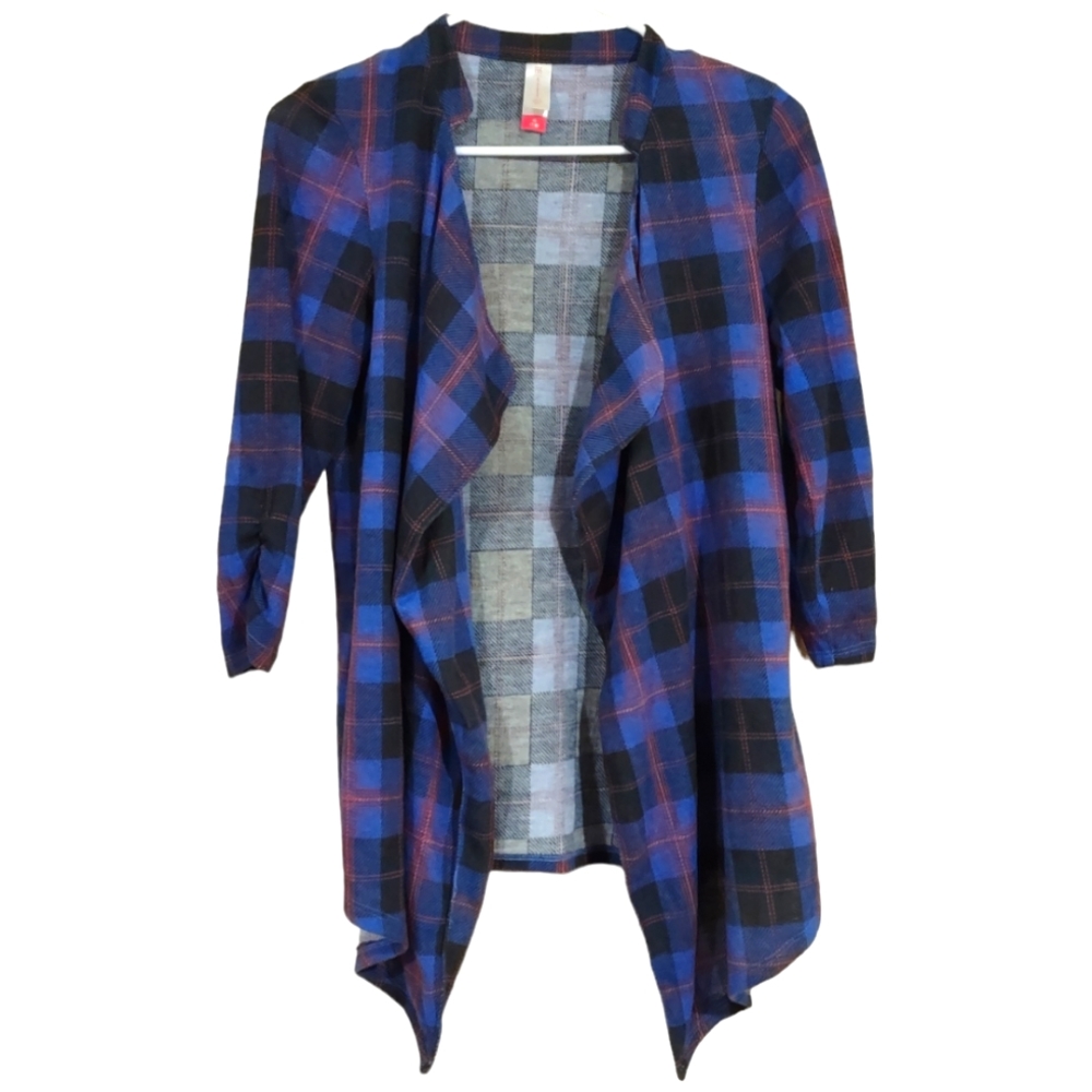 Plaid 3/4 Sleeve No Boundaries Top Size M (7-9) - Picture 1 of 5